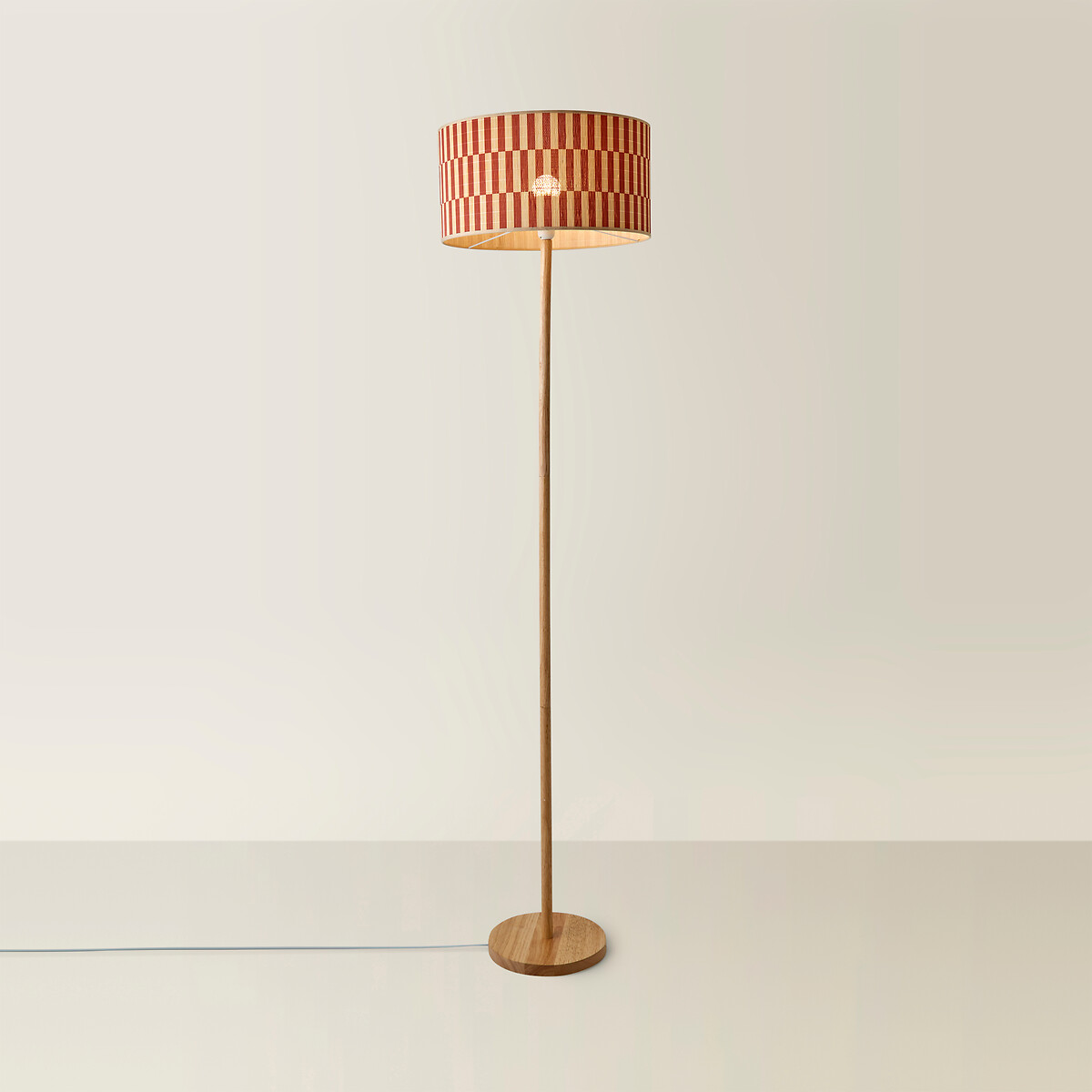 Heath Wood Floor Lamp with Orange Bamboo Shade light wood, SO'HOME