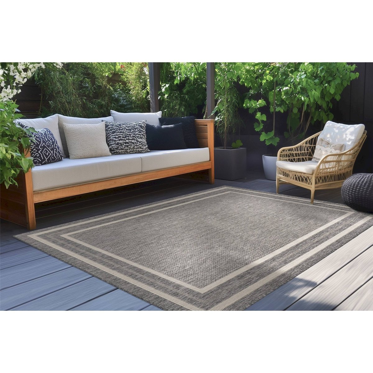 Tapis rectangulaire, Nibru argent gris clair à bordure beige, ARTE ESPINA