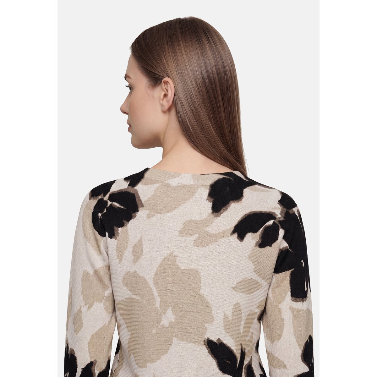 Pull-over en maille à manches chauve-souris beige/noir, BETTY BARCLAY