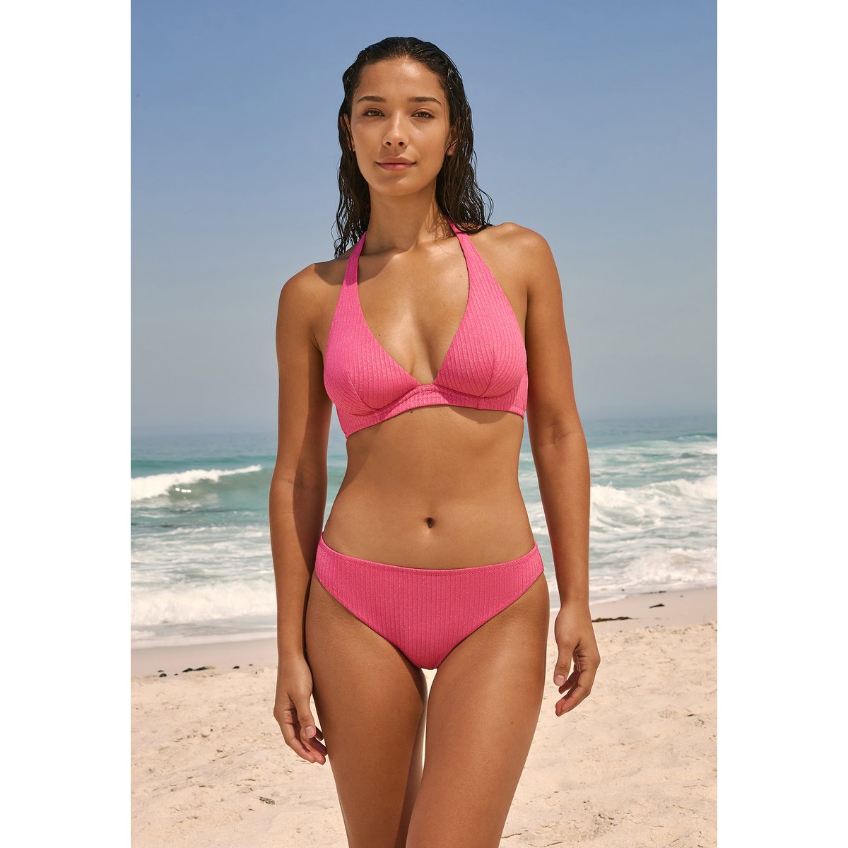 Haut de maillot de bain triangle armaturé pailleté CELESTIO rose, ETAM