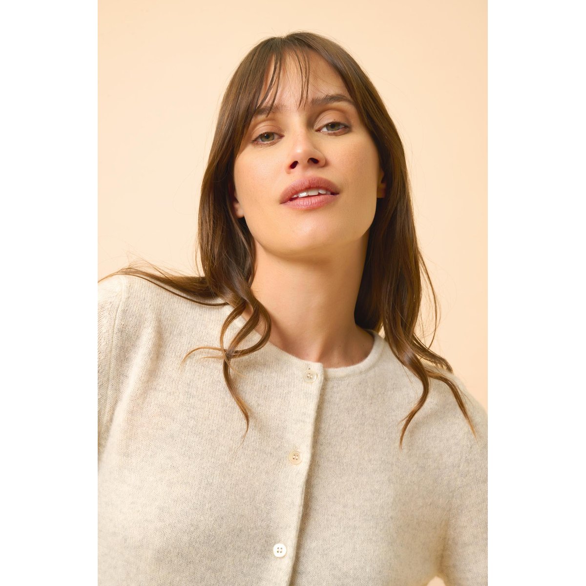 Cardigan Col Rond Gris Perle Chiné Katharine gris clair chiné, JUST CASHMERE