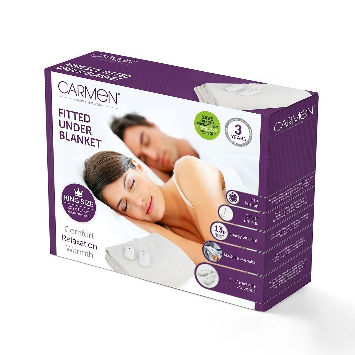 King Fitted Electric Blanket white, CARMEN