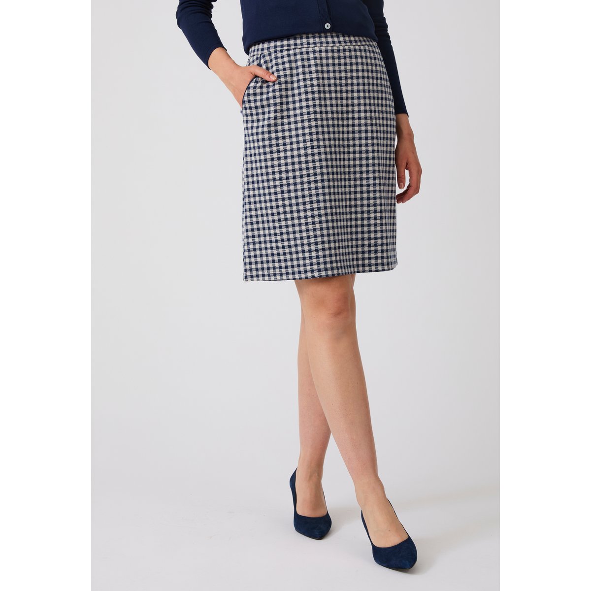 Jupe maille milano jacquard bleu marine carreaux, DAMART