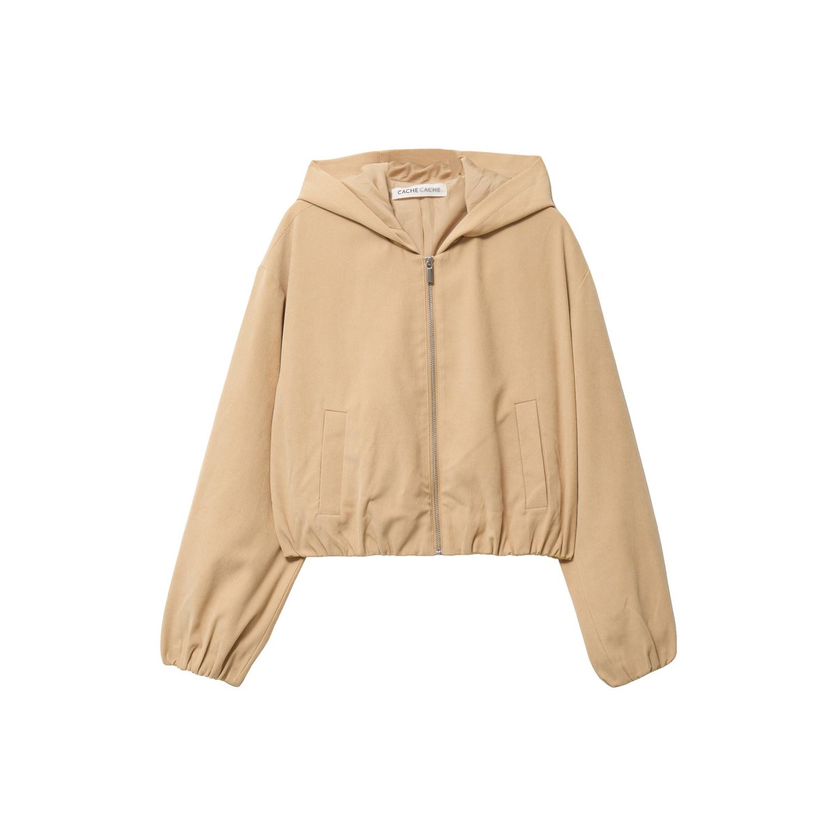 Veste cropped à capuche manches longues beige, CACHE CACHE