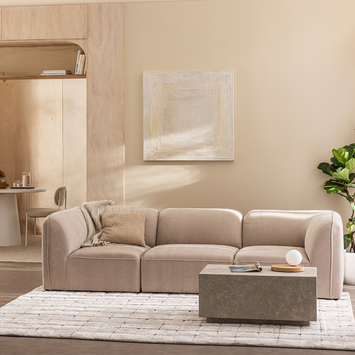 Angle réversible pour canapé modulable en tissu- NOOR beige, DRAWER
