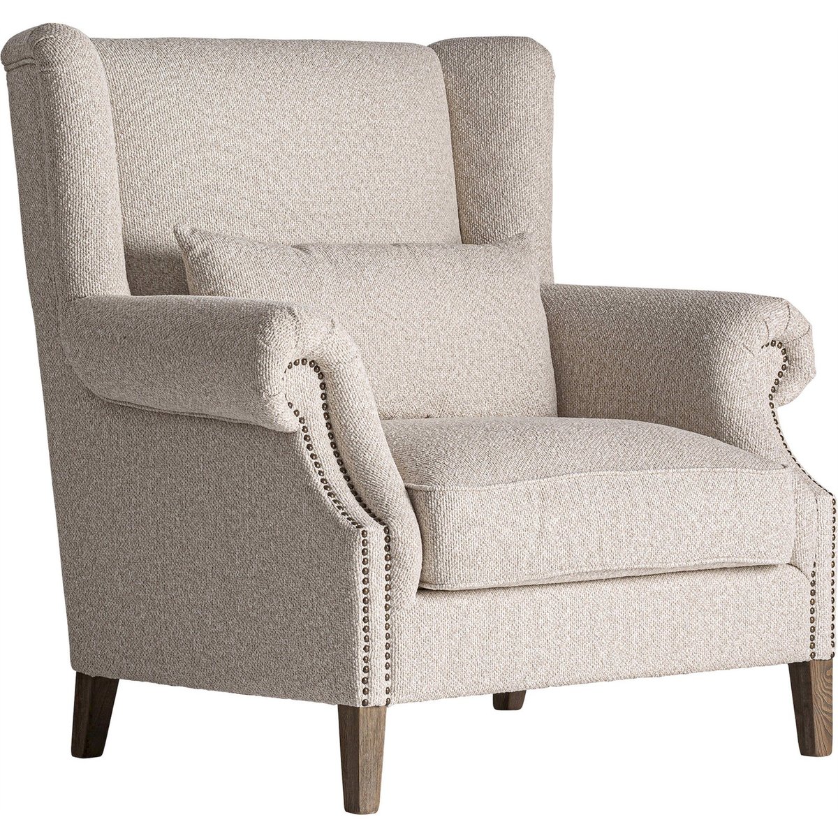 Fauteuil bergère classique en bois crème et bois brun, RECOLLECTION