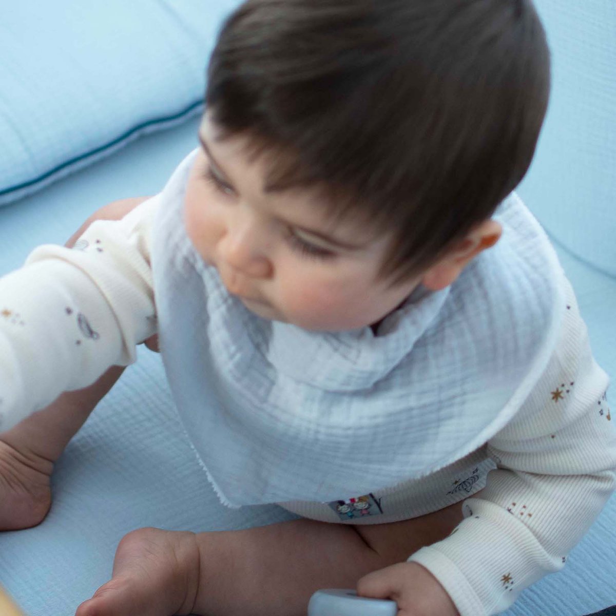 Bavoir bandana en coton et bambou SIDONIA sidonia, beige, écru, blanc, SEVIRA KIDS