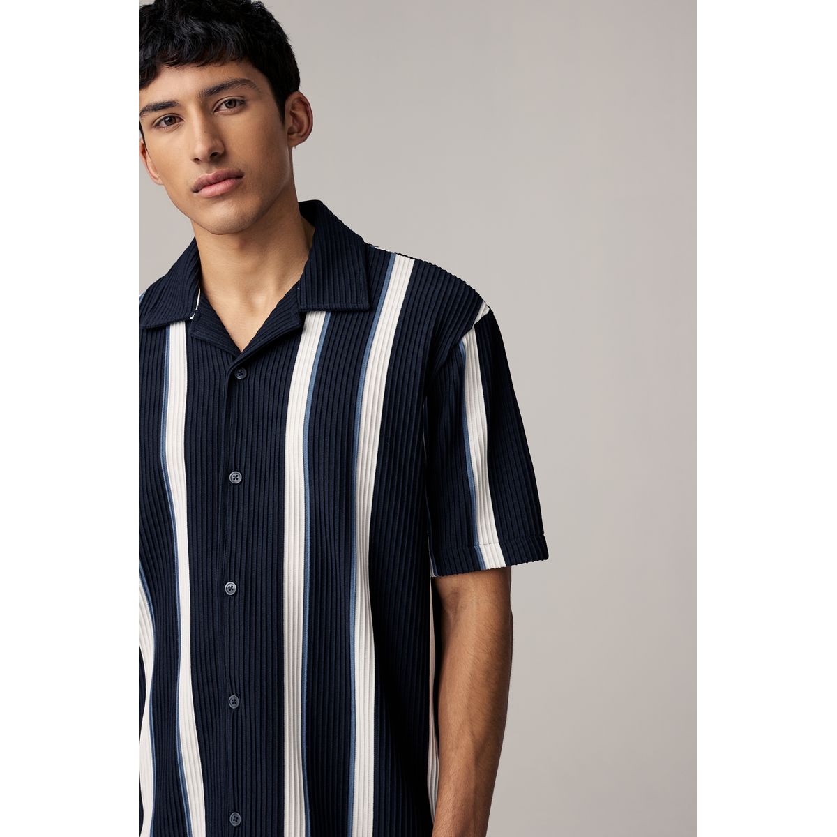 Chemise en jersey à rayures texturées bleu marine / blanc, NEXT