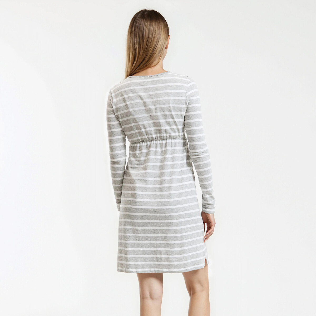Camicia da notte premaman cotone bio grigio/bianco rigato, LA REDOUTE COLLECTIONS