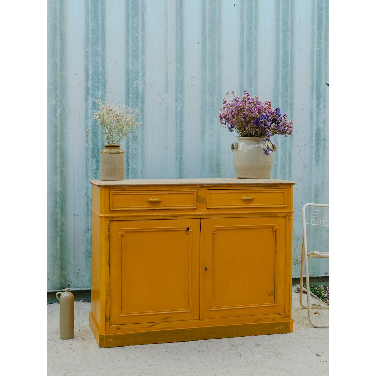 Buffet en bois jaune moutarde Gilbert N°1908 - Bon état bois clair, DEBONGOUT