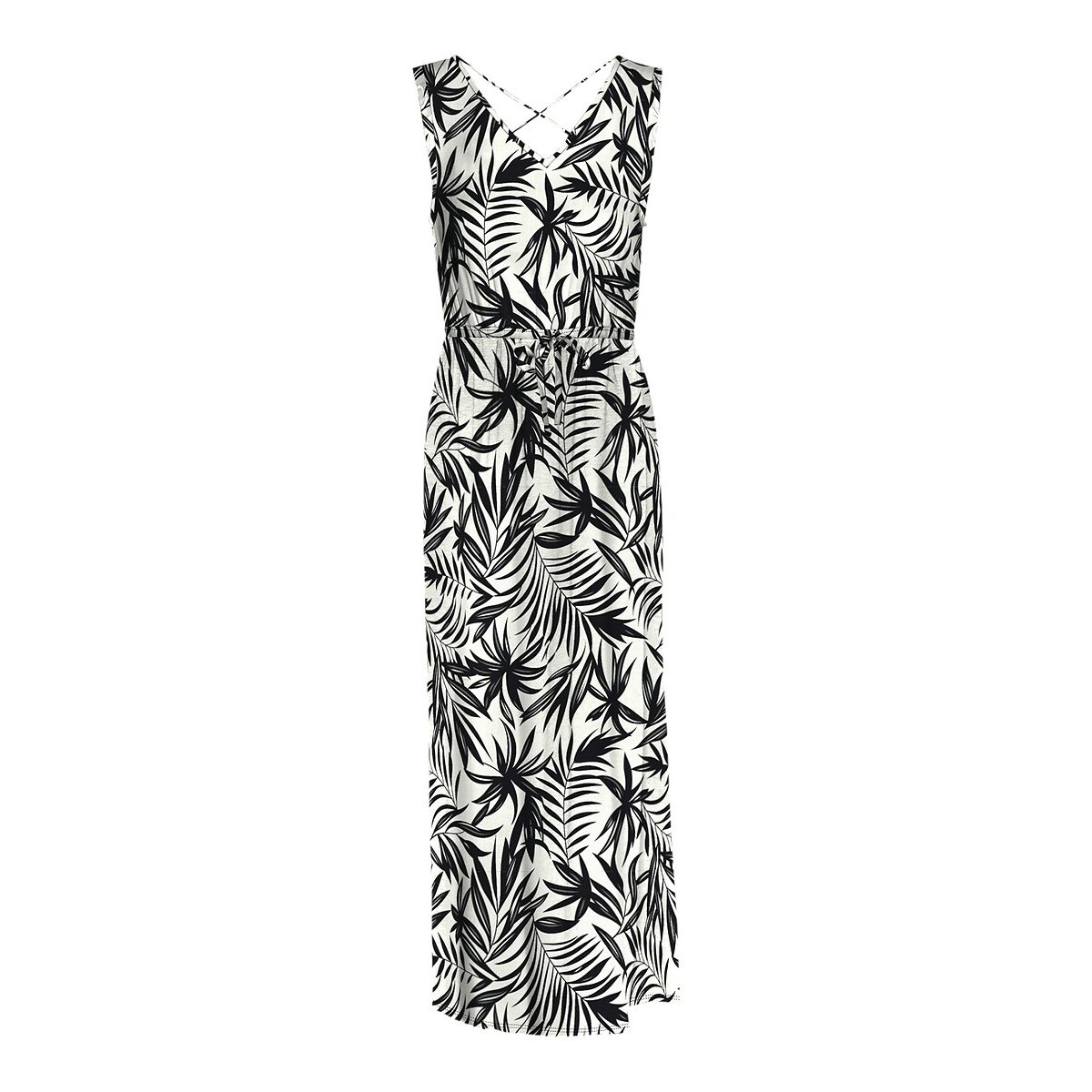 Leaf Print Maxi Dress with V-Neck white, VERO MODA