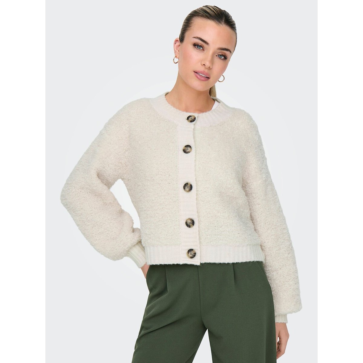Gilet boutonné col rond ecru, JDY