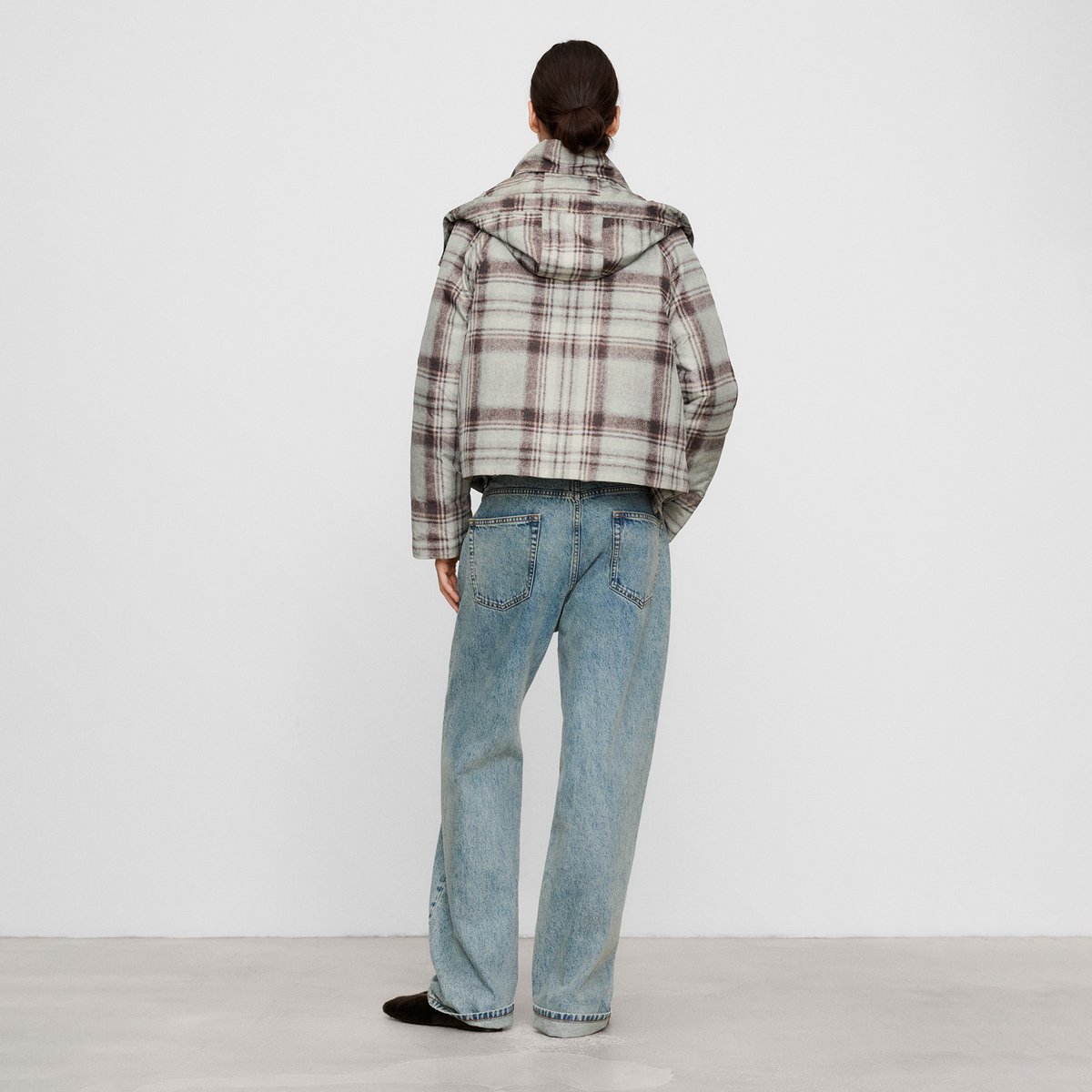 Veste matelassée à carreaux avec capuche carrés bleu/blanc cassé/gris, ADOLFO DOMINGUEZ