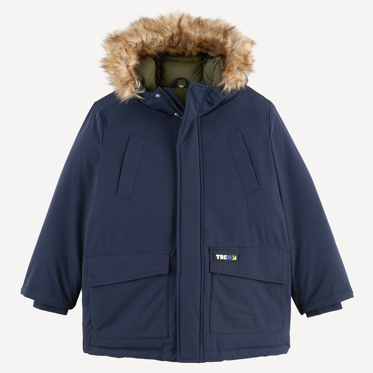 Parka chaude à capuche, bord imitation fourrure amovible bleu marine, LA REDOUTE COLLECTIONS