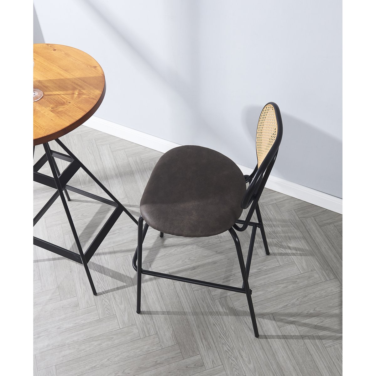 Lot de 2 tabourets de bar en cannage OREBRO noir, NORDLYS