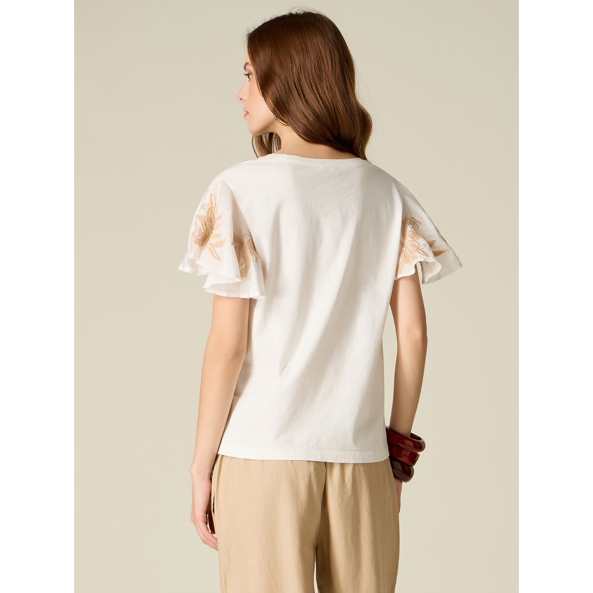 T-shirt con maniche ricamate blanc, OLTRE