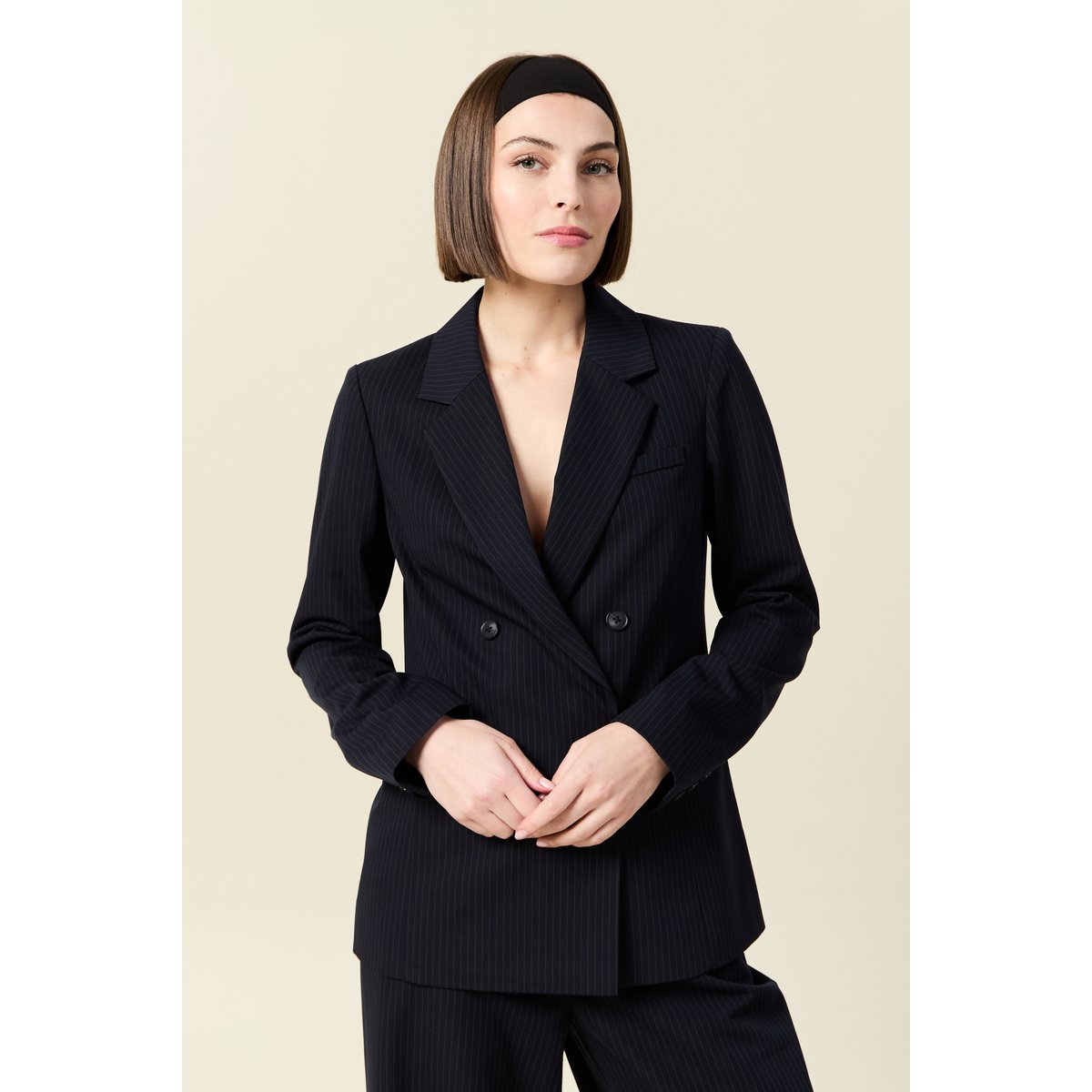 Blazer manches longues col tailleur bleu marine, BONOBO