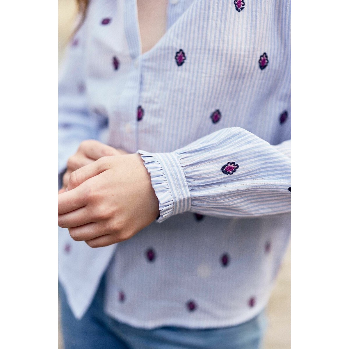 Blooma Striped Embroidered Blouse blue striped, LA PETITE ETOILE