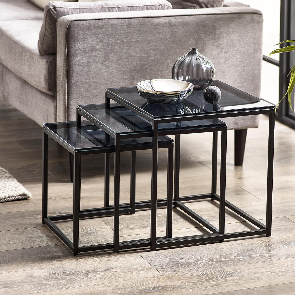 Dallas Smoked Glass Side Table Nest (Set of 3) smoky glass, SO'HOME