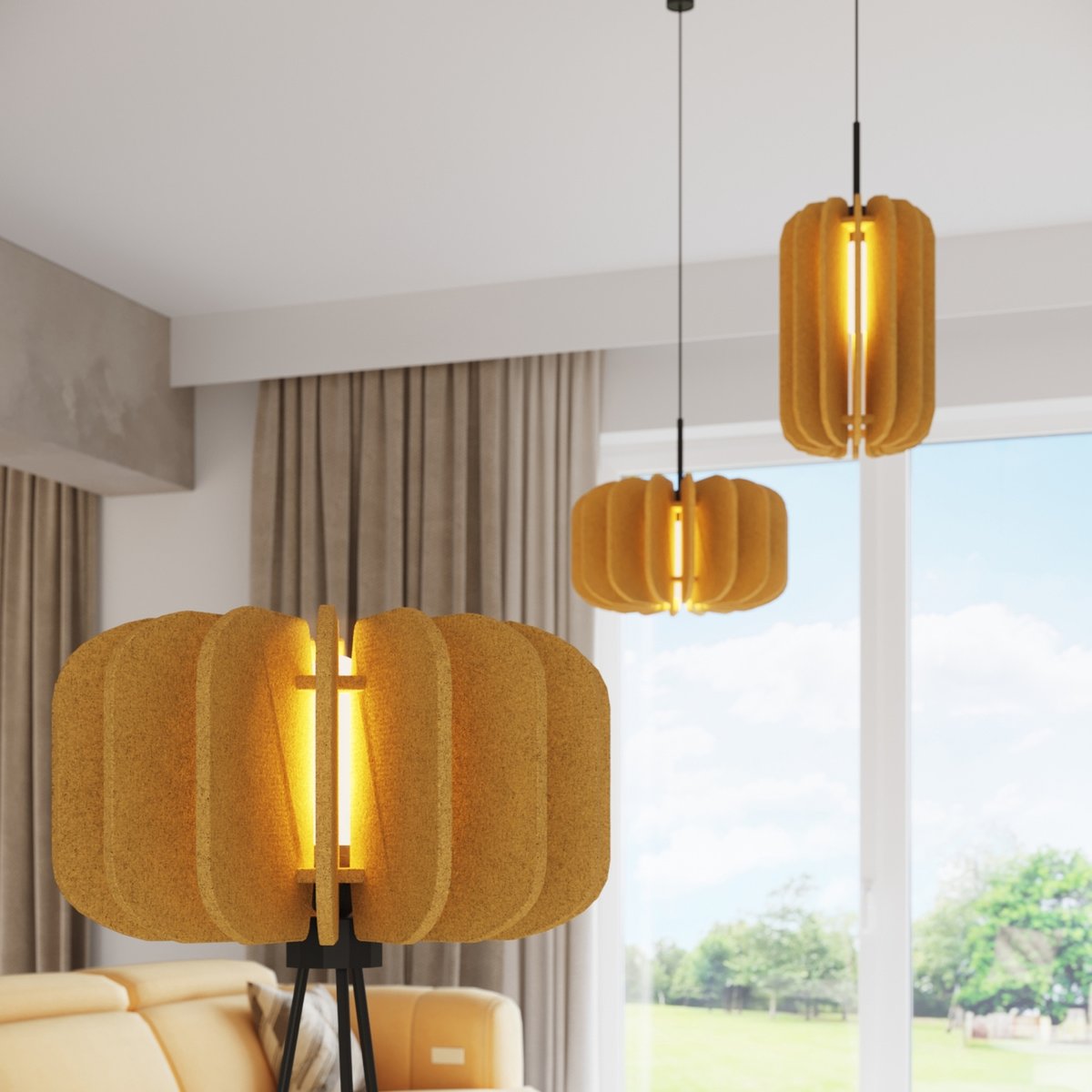 Lampadaire Feutre Jaune E27 1 Mula jaune, EDEN