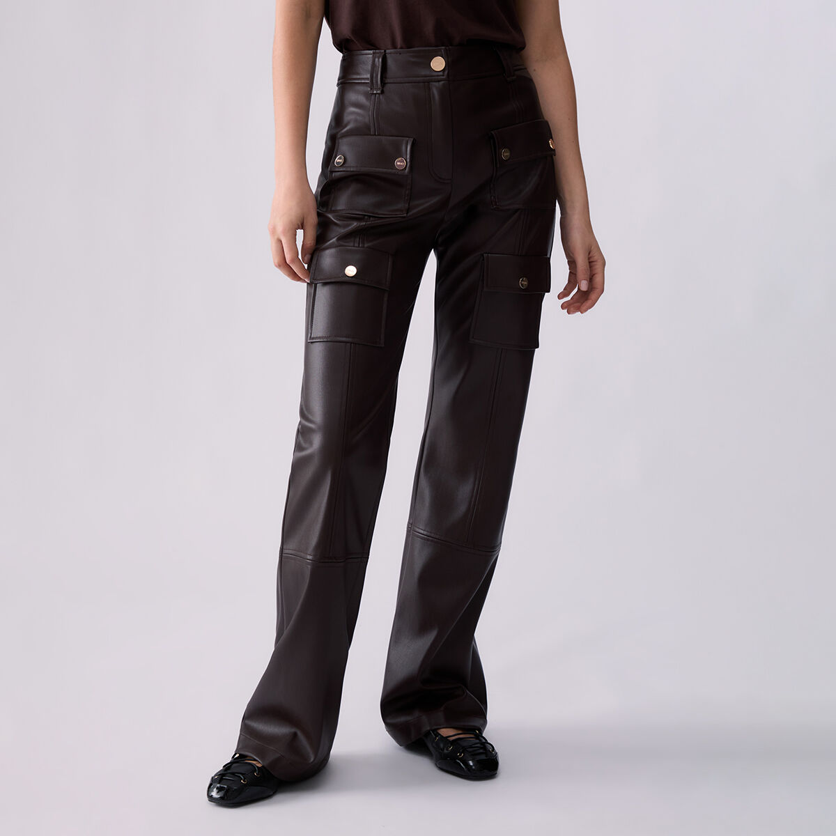 Pantalon en tissu enduit moka, LIU JO