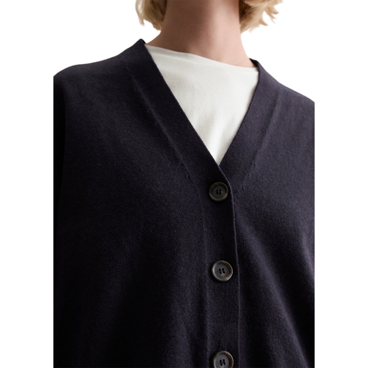 Cardigan col V relaxed en Soft Cotton Stretch bleu foncé, MARC O’POLO DENIM