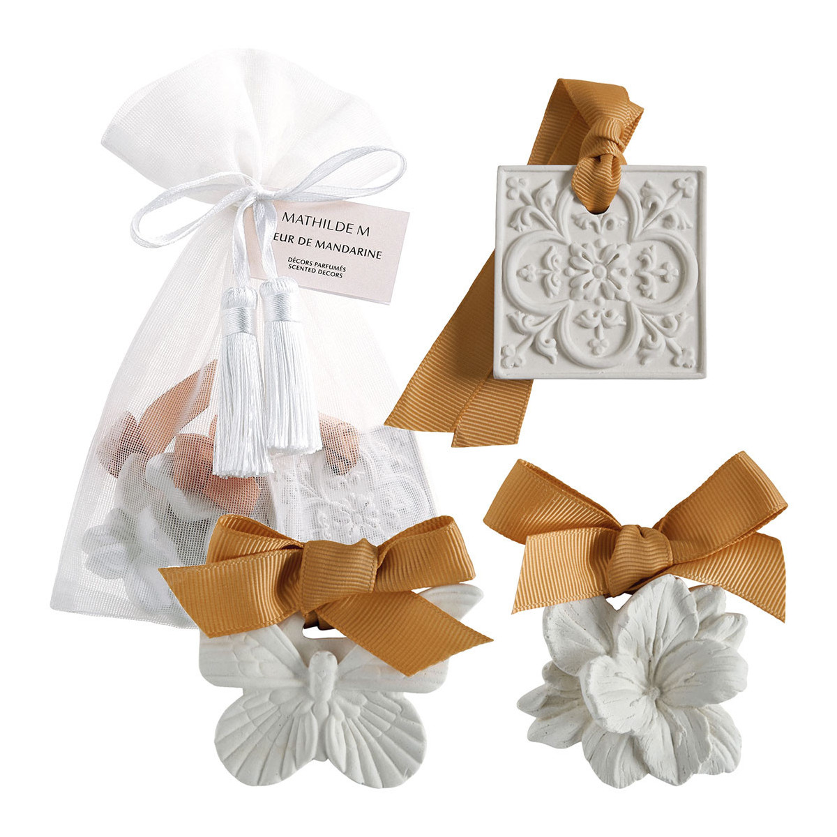 Pochon 3 décors parfumés Fleur de Mandarine blanc, MATHILDE M
