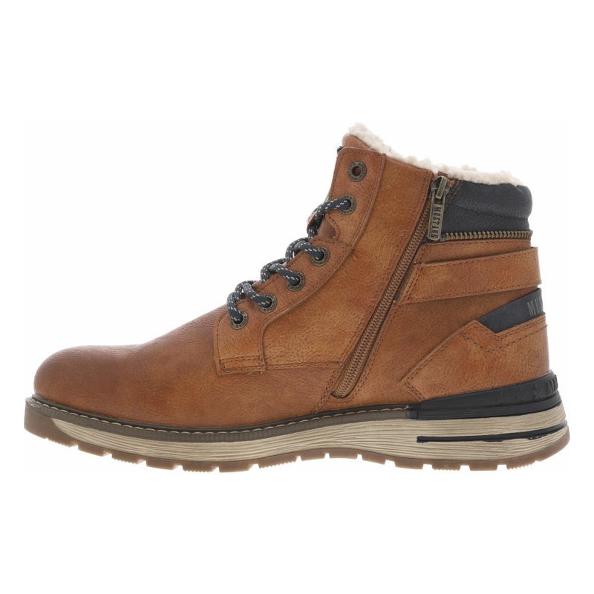 Sneakers bleu marine à talon plat avec des lacets et un zip latéral bleu marine, MUSTANG