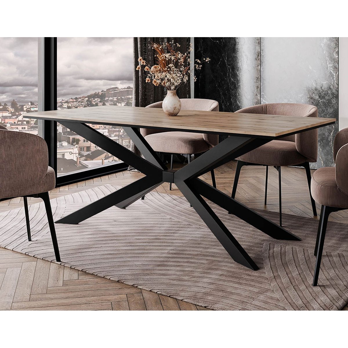 Table à manger 190x90 cm - CASEY bois / noir, LISA DESIGN