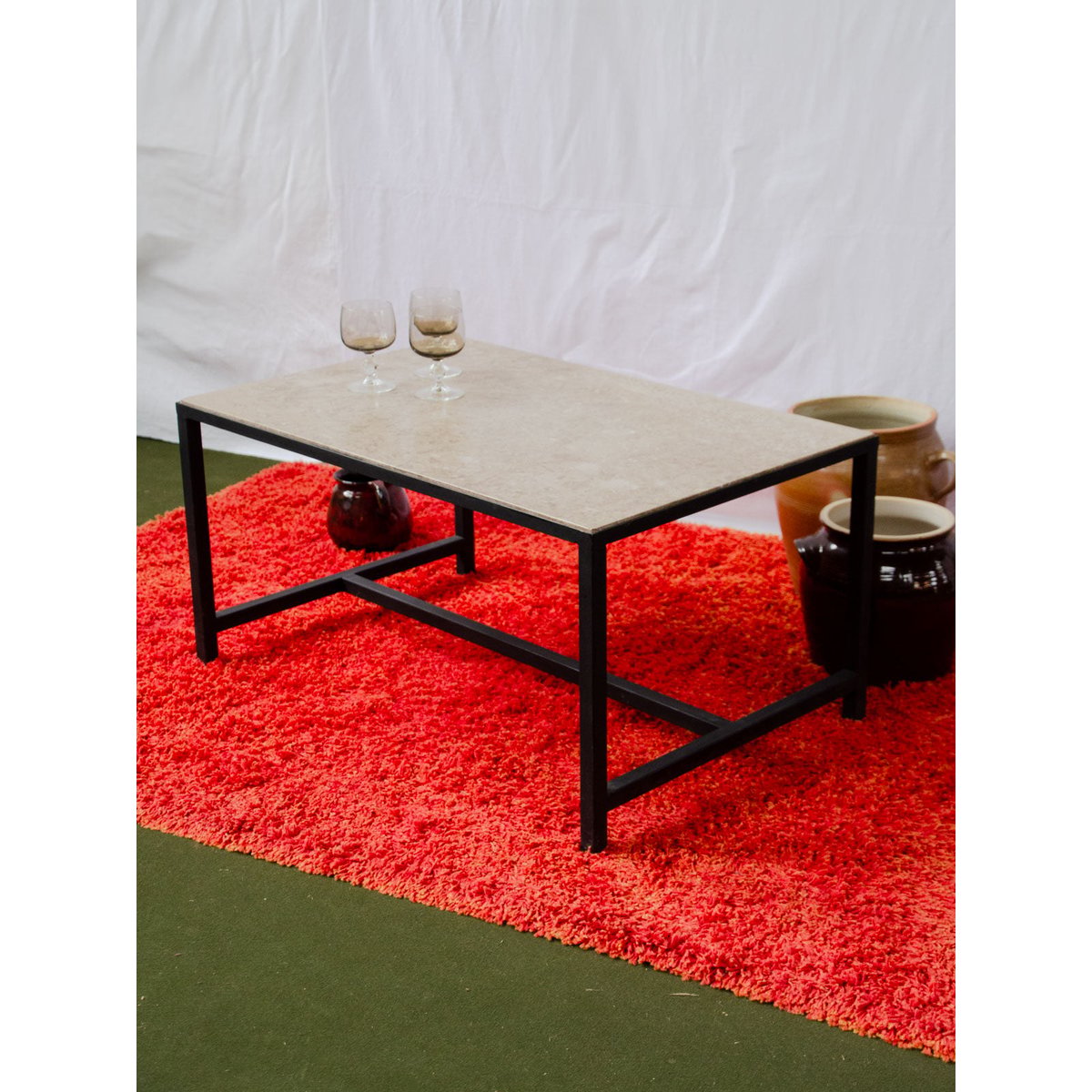 Table basse en marbre et métal Marie-Pierre N°101 - Bon état noir, DEBONGOUT