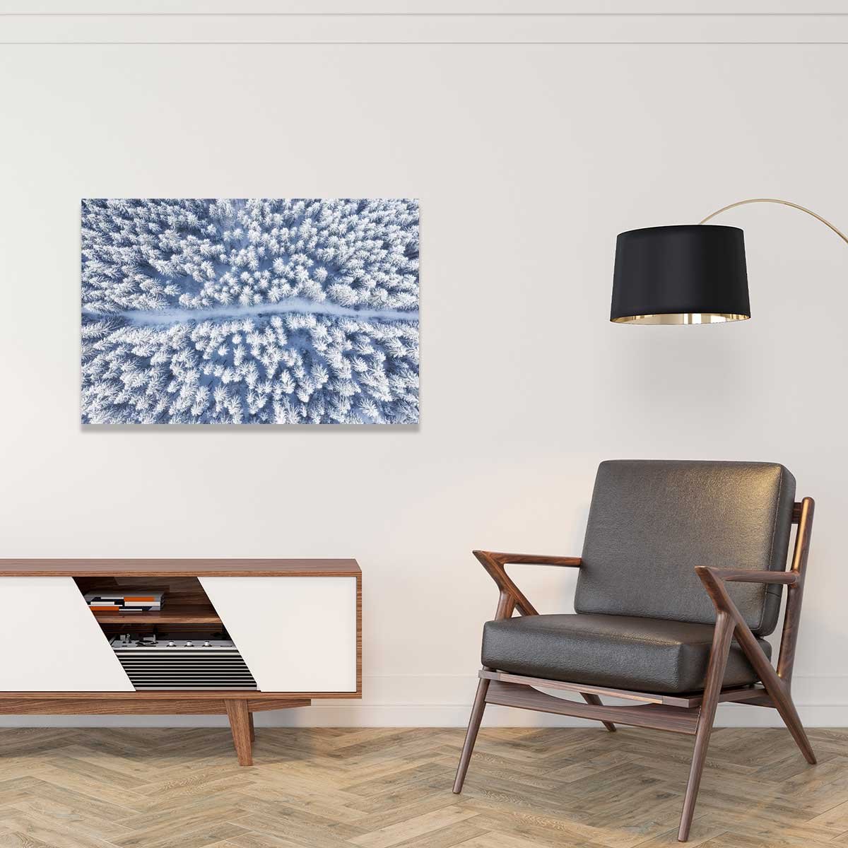 Tableau foret bleue de neige blanche tableau alu dibond, HEXOA