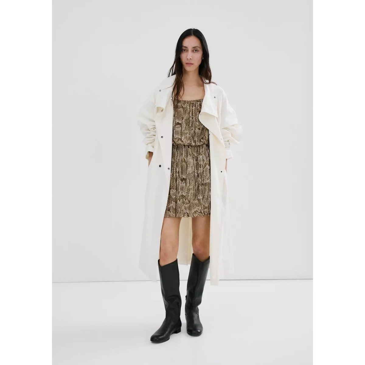 Robe fluide en imprimé animal kaki, MANGO
