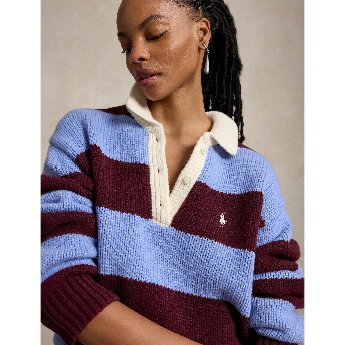 Pull col polo à rayures bleu/bordeaux, POLO RALPH LAUREN