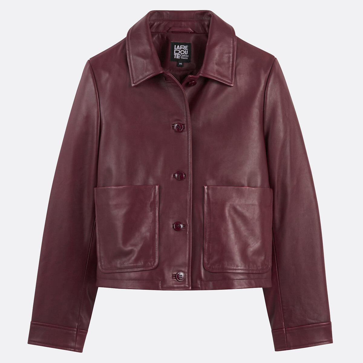 Abella Signature Short Buttoned Jacket in Leather burgundy red, LA REDOUTE COLLECTIONS