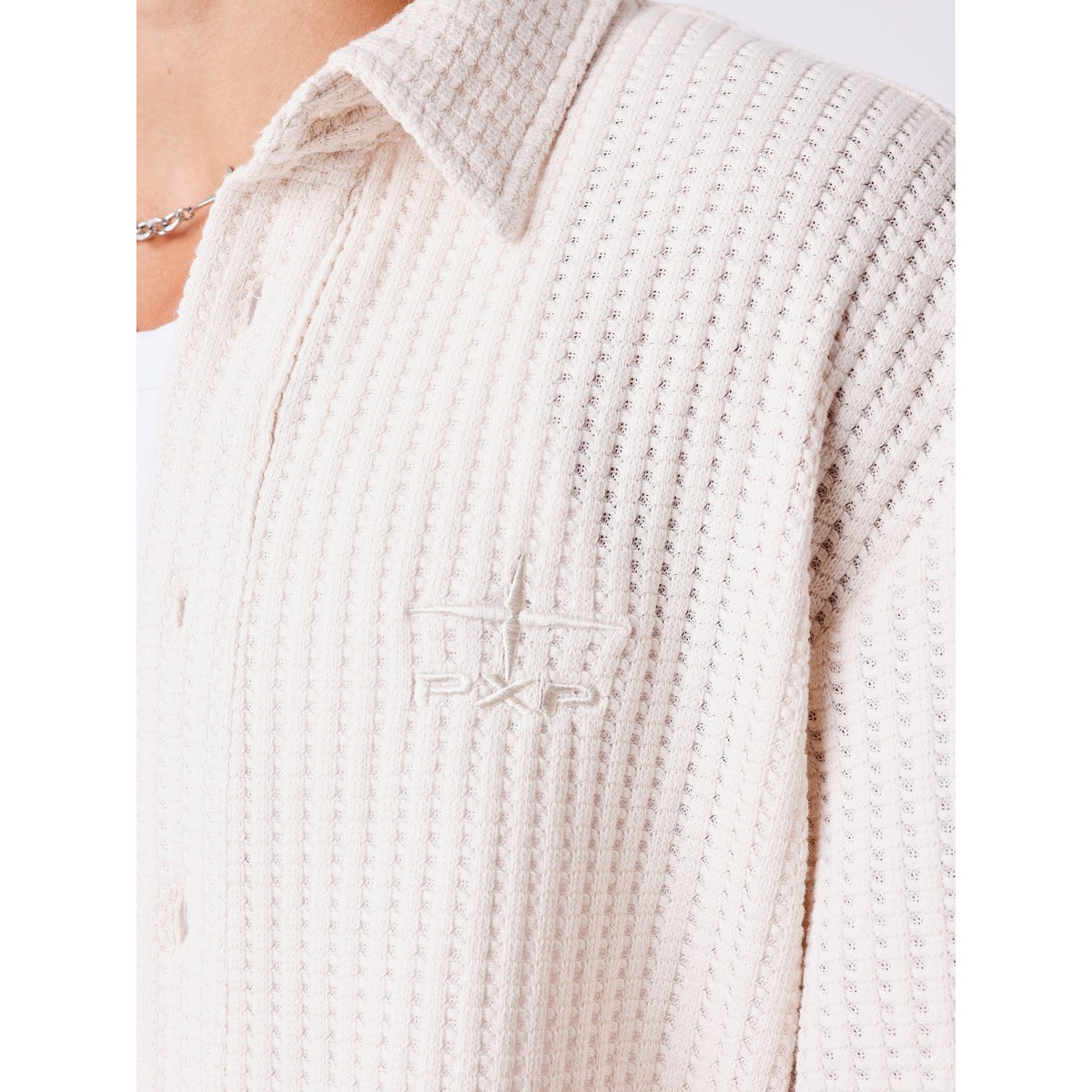 Chemise manches courtes Flower crème camel, PROJECT X