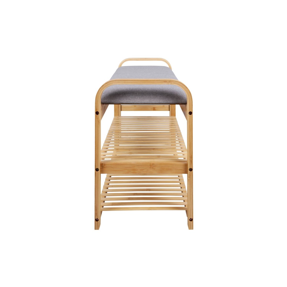 Banc de rangement 2 étagères en bambou et tissu ARCH gris, PRESENT TIME