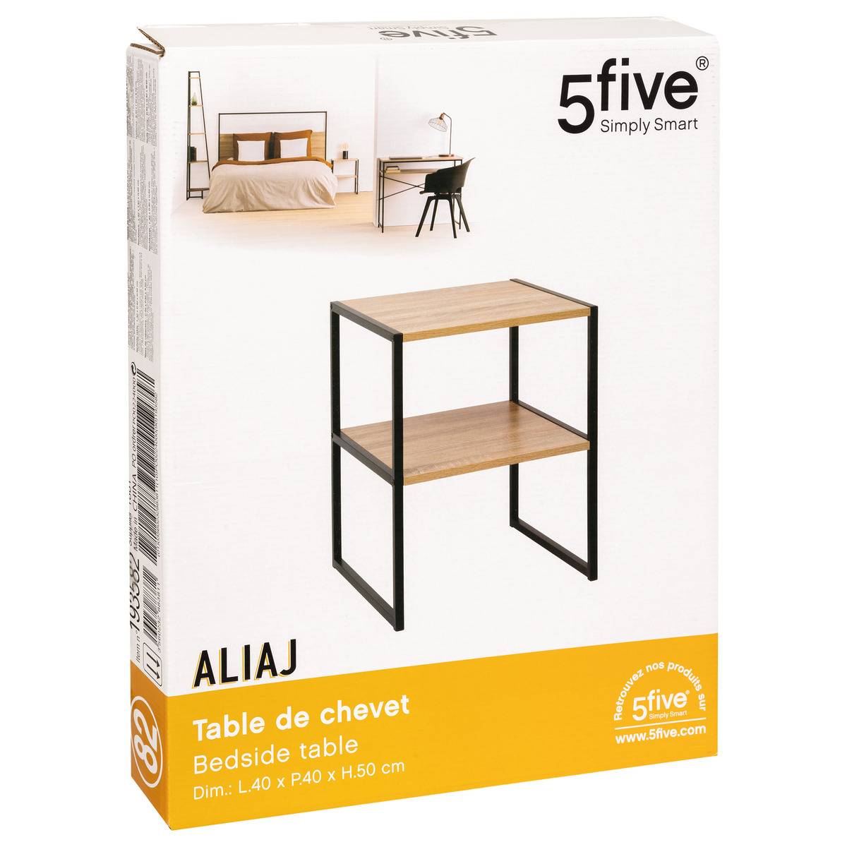 Table de chevet 2 étagères effet bois ALIAJ beige, 5FIVE SIMPLY SMART