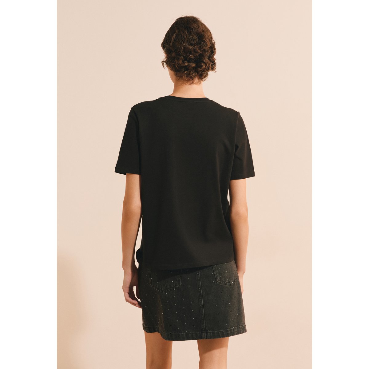 T-shirt manches courtes avec strass en coton ADRIANO noir, ETAM