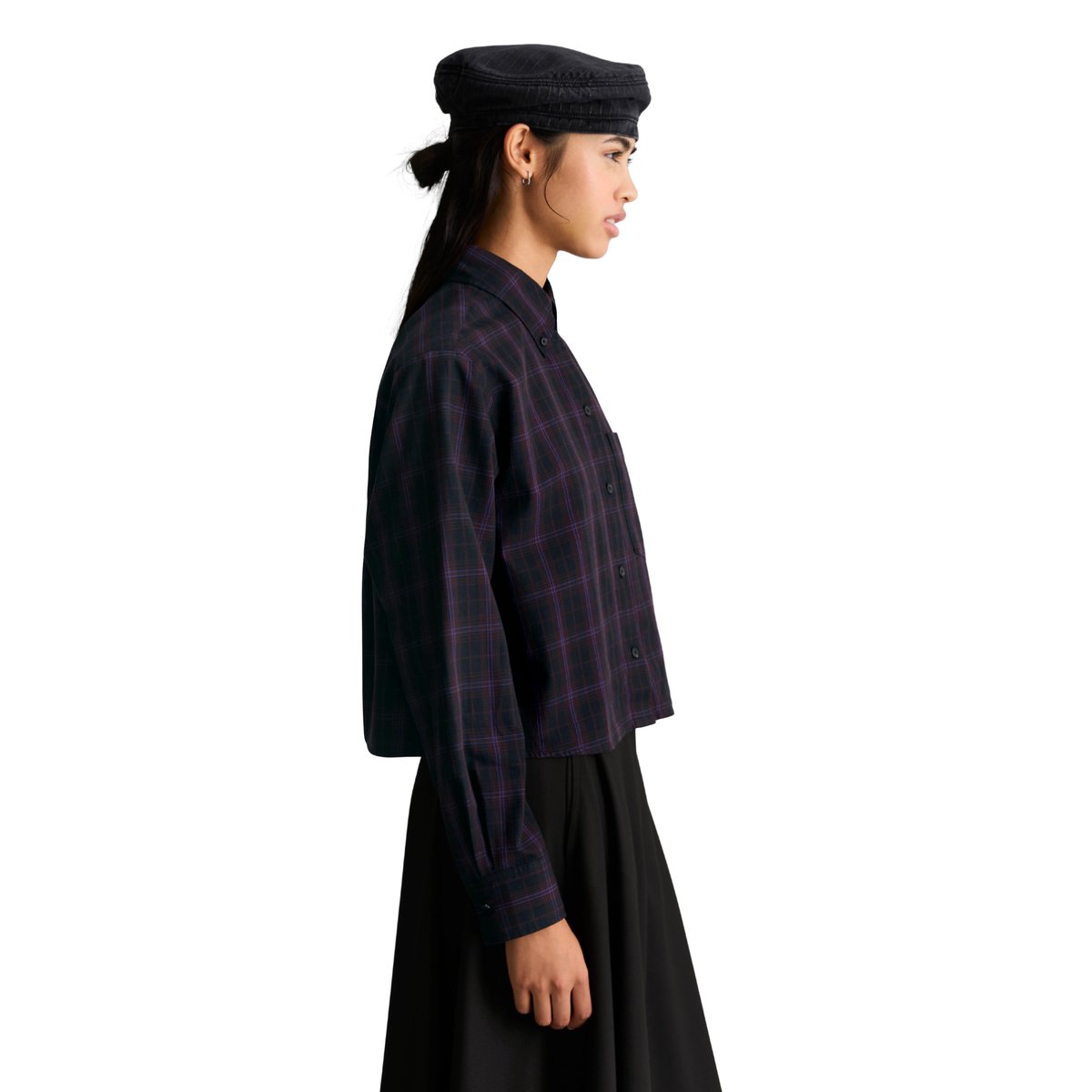 Chemisier à carreaux court avec un détail plissé dans le dos noir, MARC O’POLO DENIM