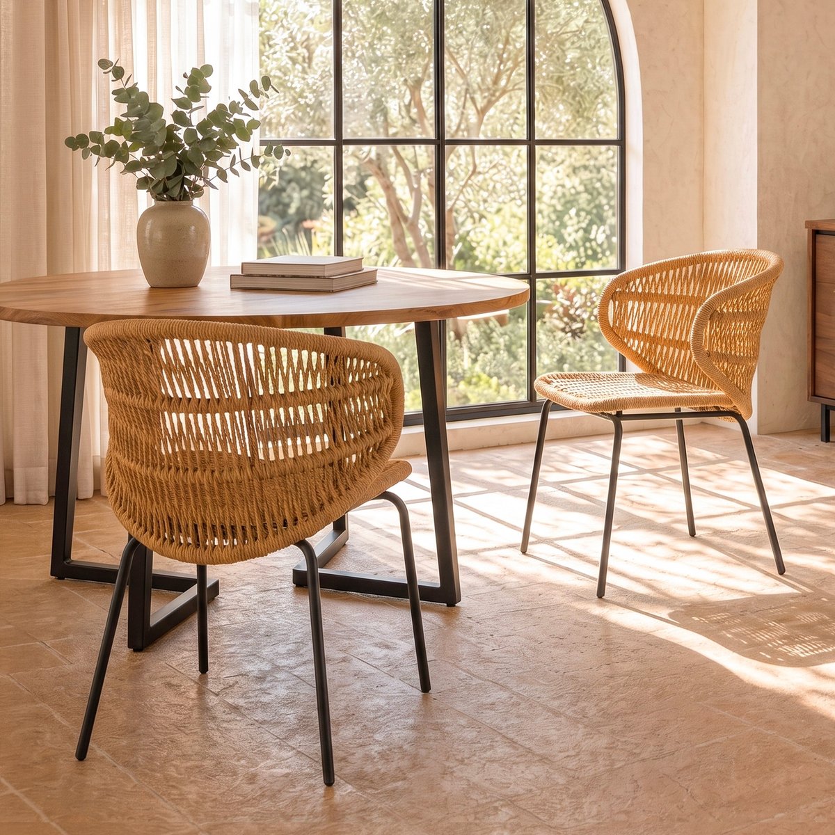 Lot de 2 chaises de jardin en rotin synthétique - LARA marron clair, MAISON PAVANE