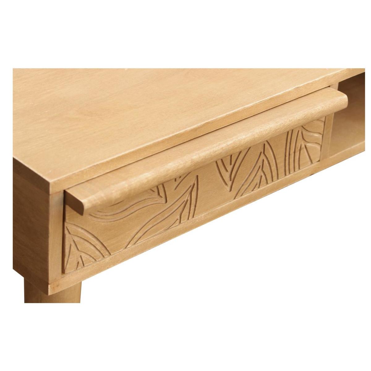 Bureau avec rangements 2 tiroirs ethnique bois manguier massif gravé L120 cm KAFFIR bois brut, MILIBOO