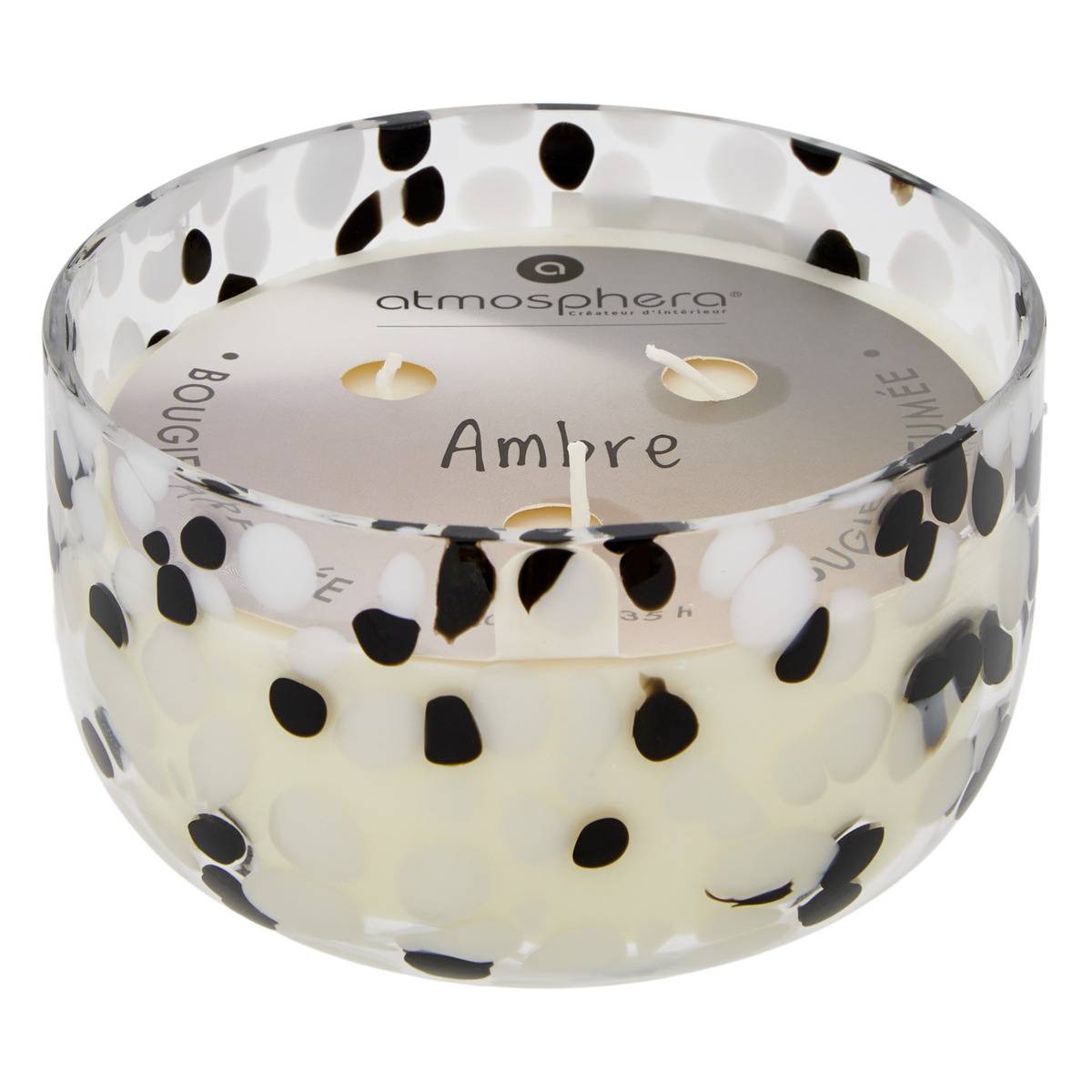 Bougie parfumée pot en verre MANCHA noir et blanc, ATMOSPHERA