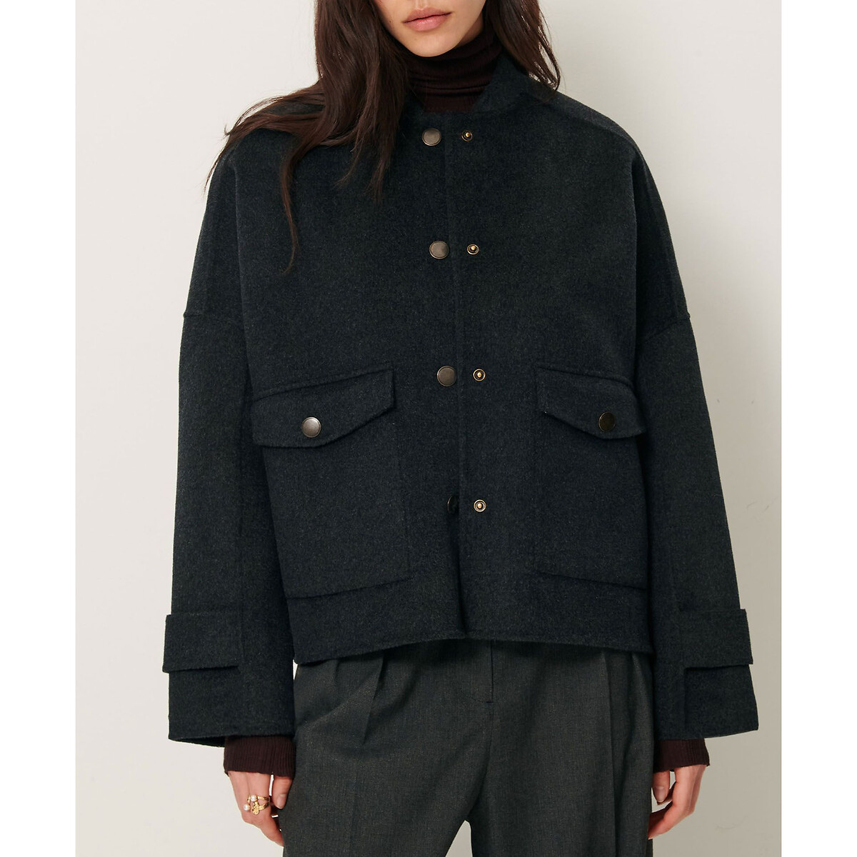 Manteau court en laine mélangée YALEPARK gris foncé, SESSUN
