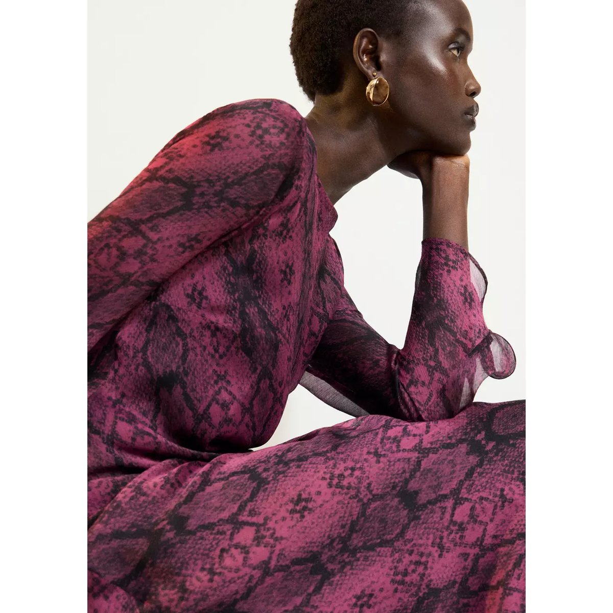 Robe à manches évasées imprimé animal rose, MANGO