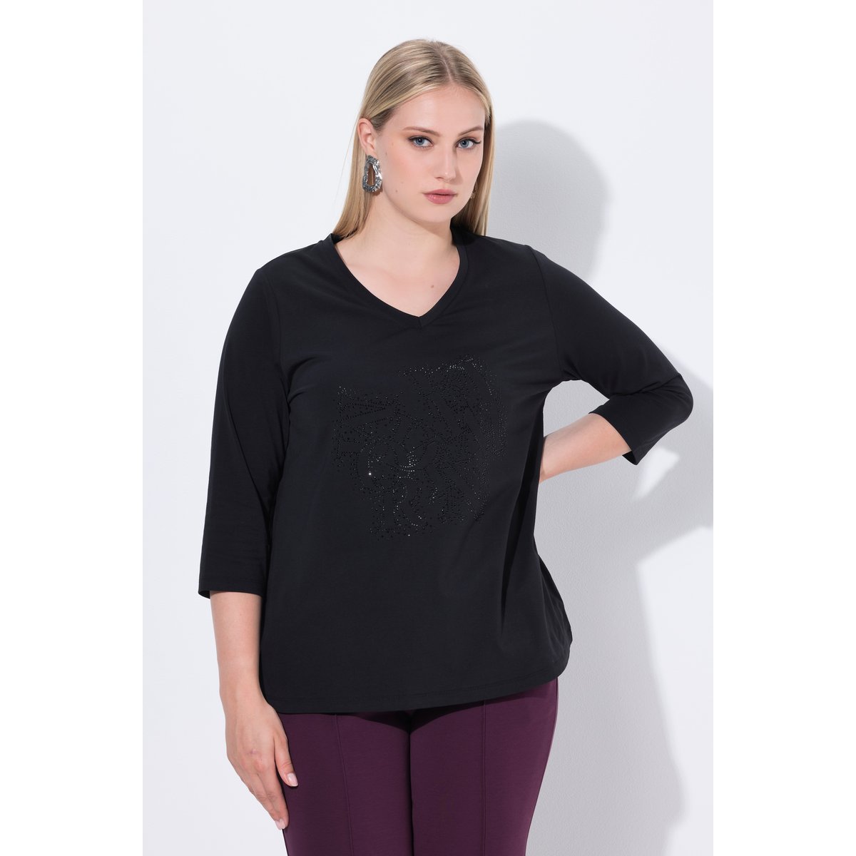 T-shirt Classic à manches 3/4 noir, ULLA POPKEN