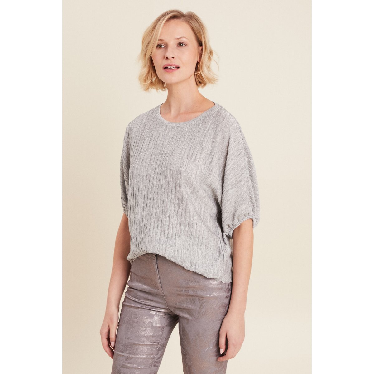 Blouse manches 3/4 plissée gris argent, BREAL