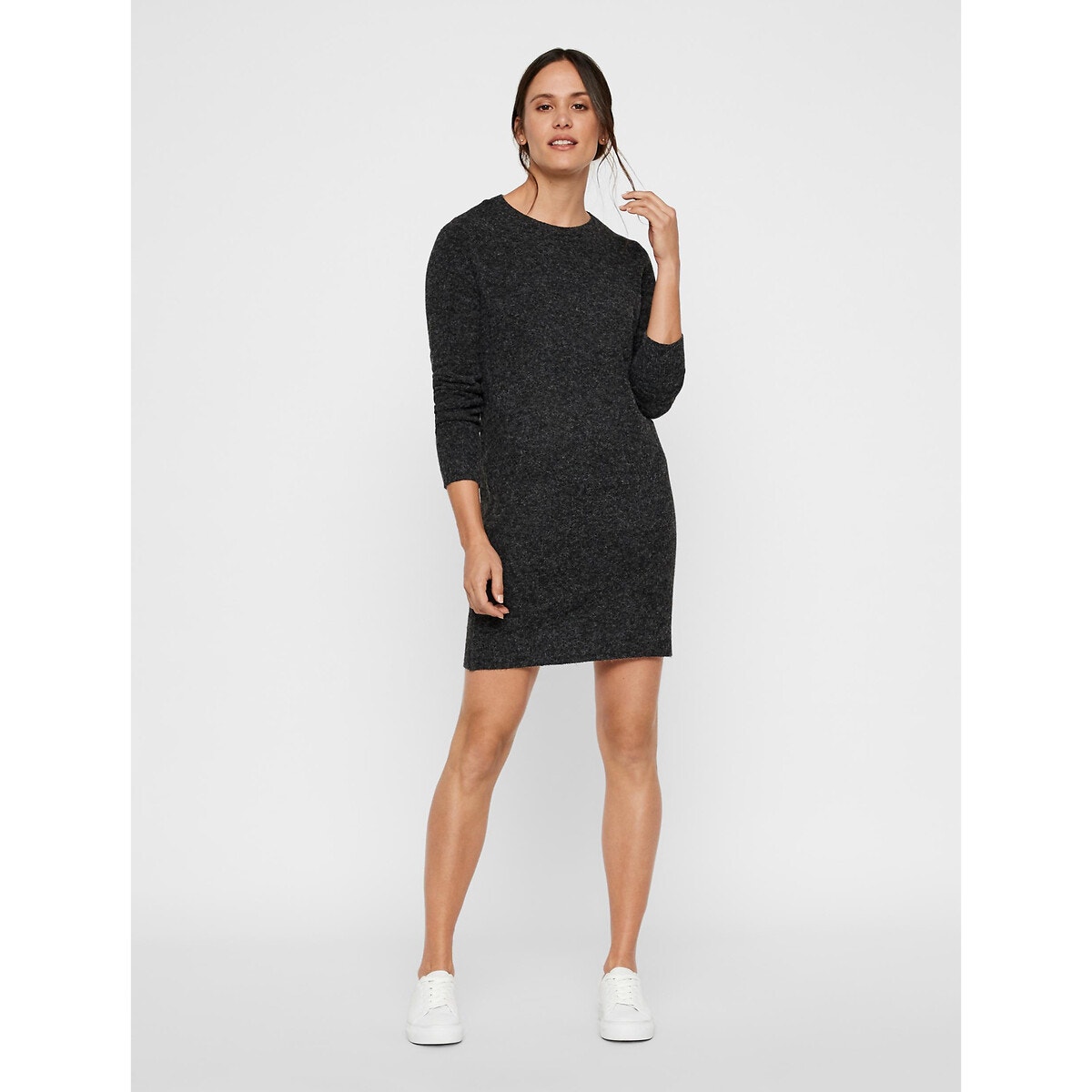 Robe pull, col rond noir chiné, VERO MODA