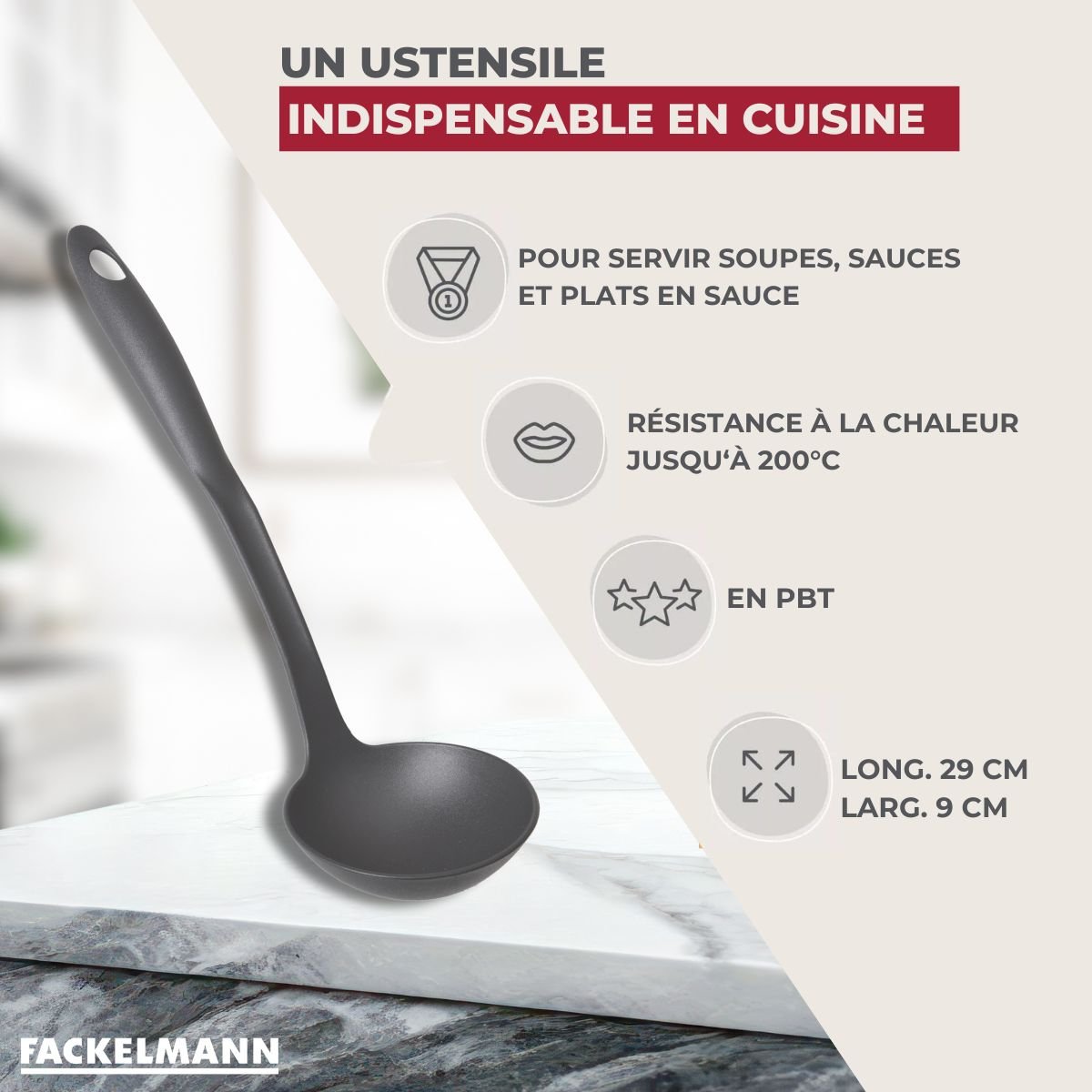 Louche de cuisine CLIP gris, FACKELMANN
