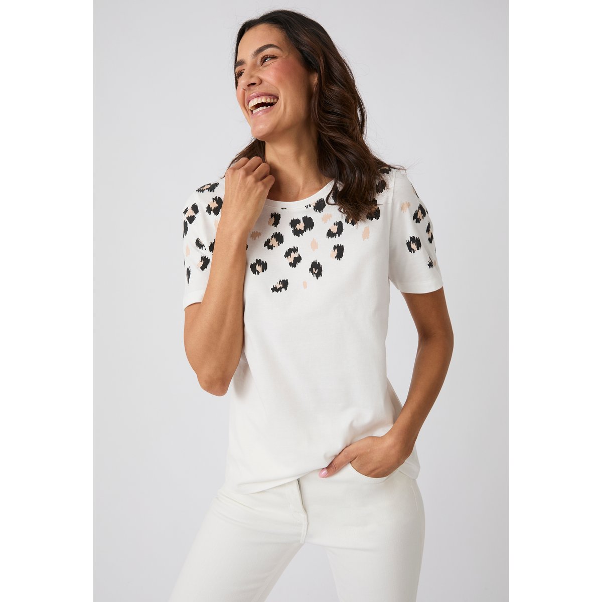 T-shirt imprimé reliefé blanc cassé, DAMART