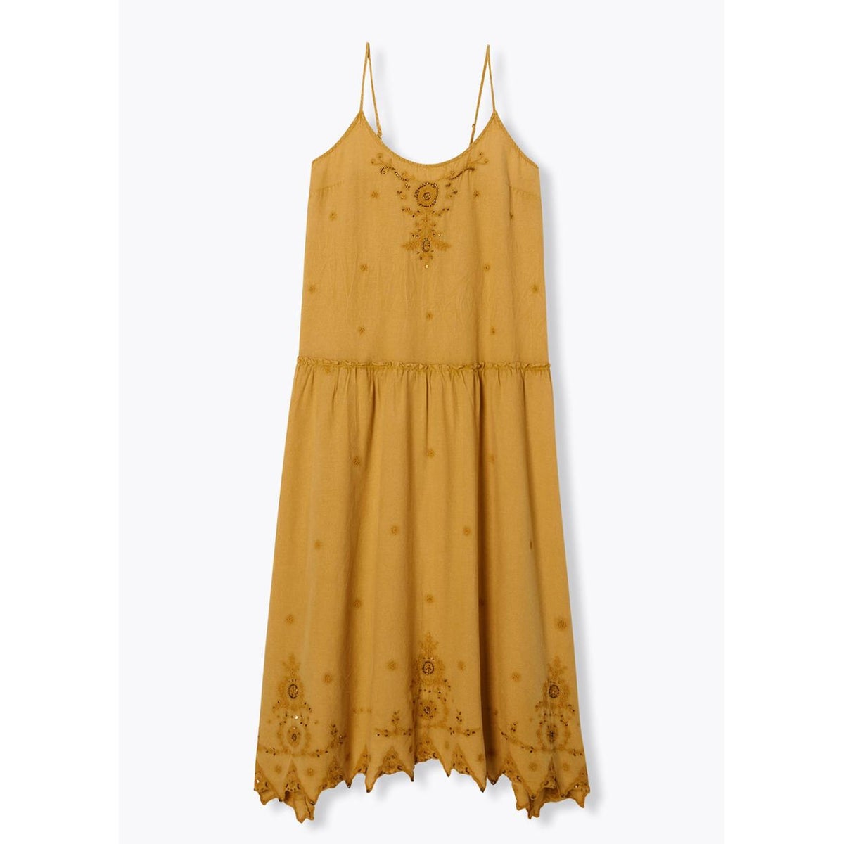 Robe à bretelles perlée ocre, PROMOD